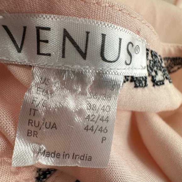 Venus Peachy Pink Top Embroidered Long Sleeve Boho Loose Fit Pleated Small - Picture 4 of 16